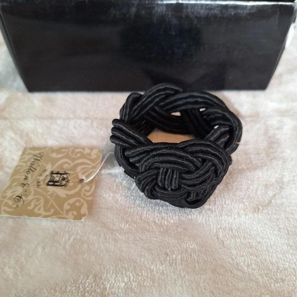 Vintage Walton & Co. Set of 4 Black Twisted Knot Rope Napkin Rings Tableware